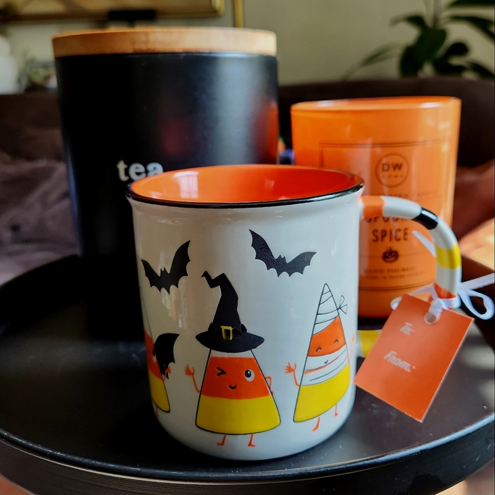LANG by Design Group Hand Painted Halloween Candy Corn Halloween Mug